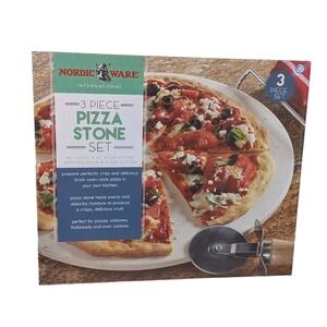 Nordic Ware 3-Piece Pizza Stone Set‎ NIB 13" Stone, Rack & Cutter – New in Box
